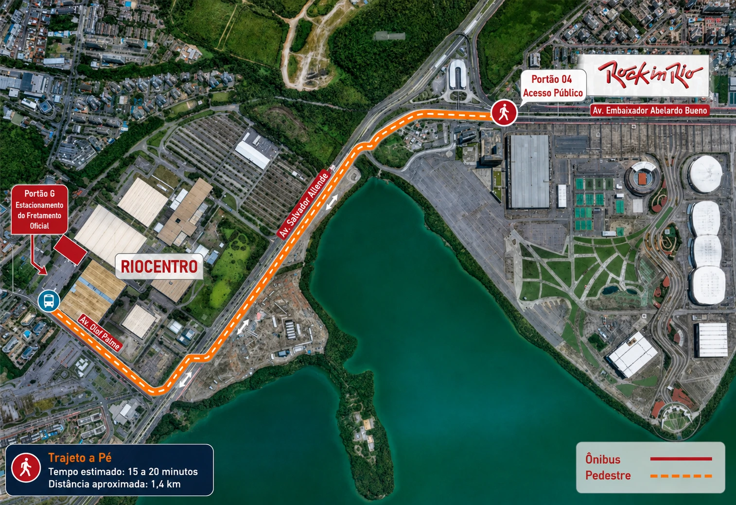 Mapa do fretamento oficial: RioCentro e Cidade do Rock