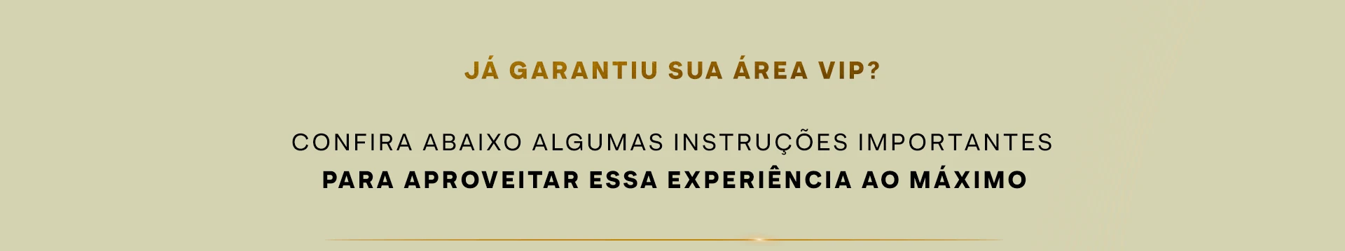 JÁ GARANTIU SUA ÁREA VIP? Confira abaixo algumas instruções importantes para aproveitar essa experiência ao máximo.